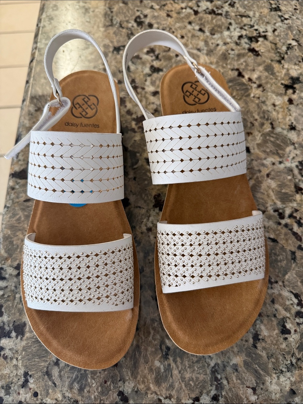 Daisy Fuentes White Studded Braided Strap Slingback Sandals